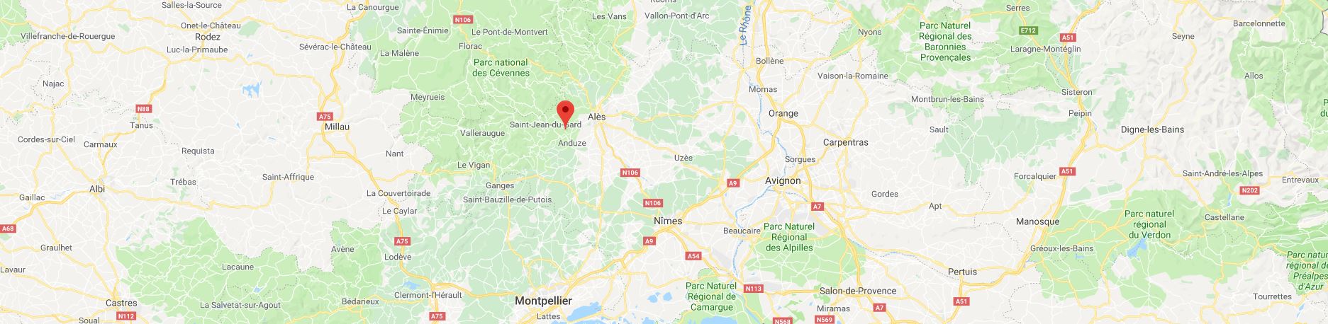 Plan de situation de l'hôtel restaurant Le Pradinas en Cévennes